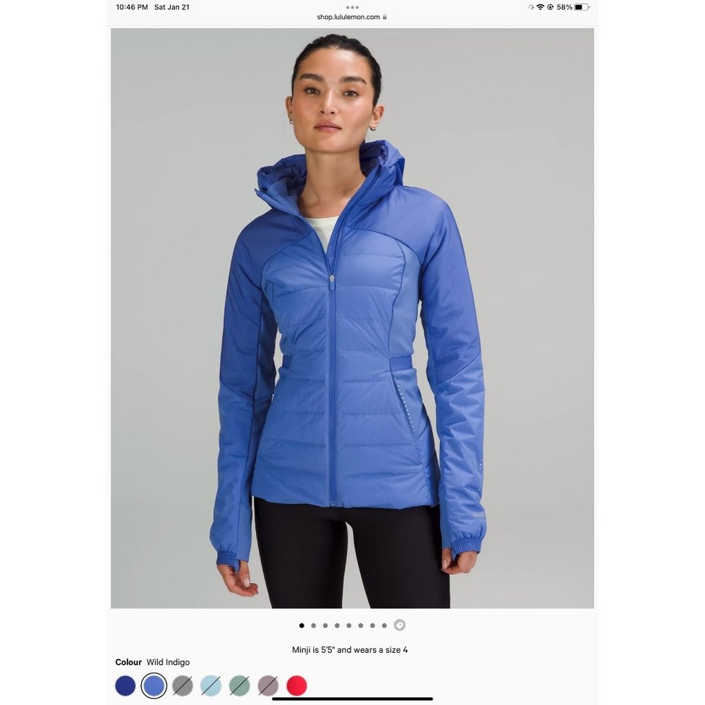 NWT Lululemon down for it all running workout jacket wild indigo SZ4 bust32